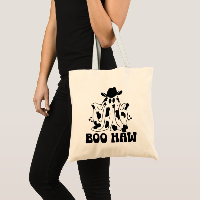 Boo Haw Cow Girl Cow Boy Ghost Halloween Tygkasse (Framsida (produkt))