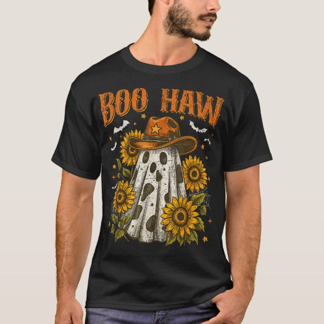 Boo Haw Cow Spot Ghost Mönster Western Halloween T Shirt (Framsida)