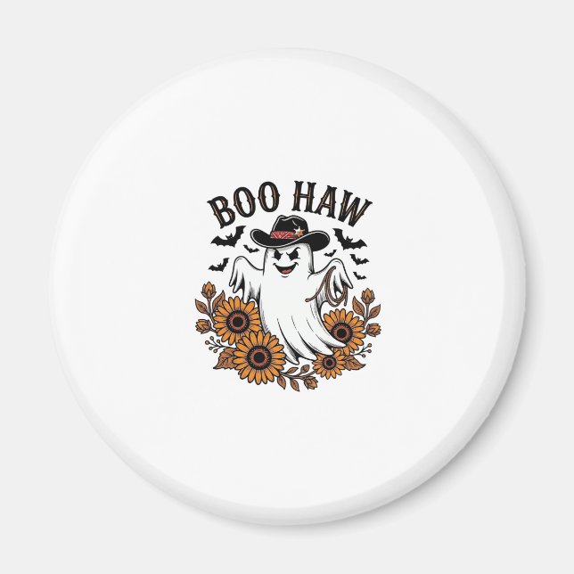 Boo Haw Cowboy Spöke Solros Fladdermöss Halloween_ Magnet (Framsidan)