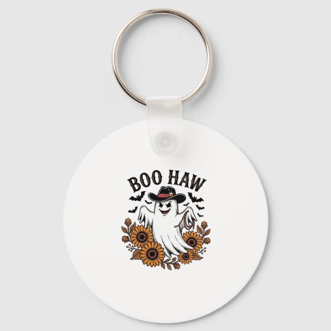 Boo Haw Cowboy Spöke Solros Fladdermöss Halloween_ Nyckelring (Framsida)