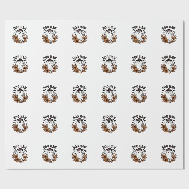 Boo Haw Cowboy Spöke Solrosar Fladdermöss Hallowee Presentpapper (Platt)