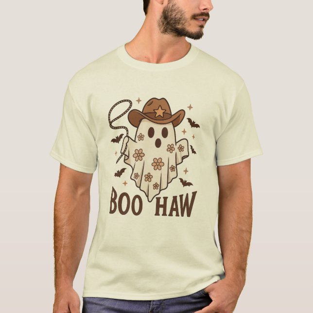 Boo Haw Cowgirl Ghost - Cute Westerna Halloween T Shirt (Framsida)