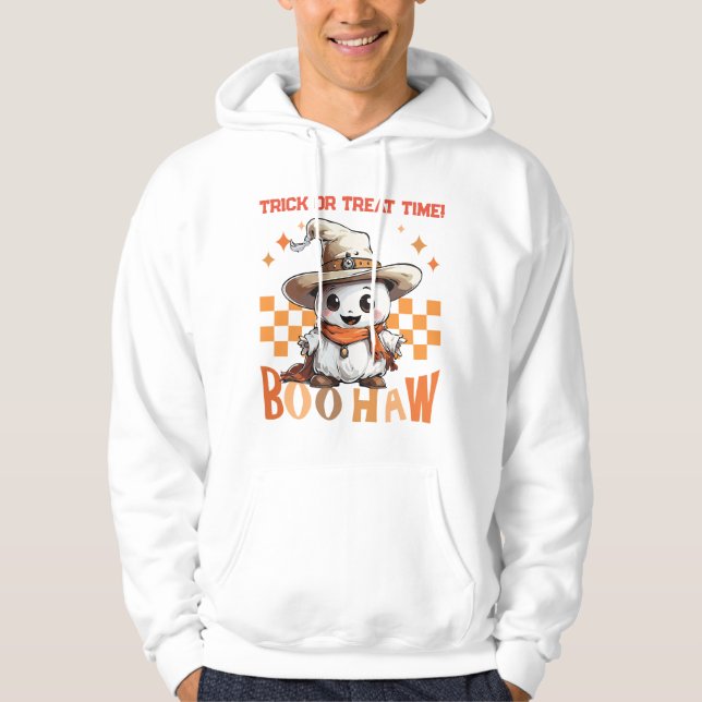 Boo Haw Cute Halloween T Shirt. Westerna Stil Hoodie (Framsida)