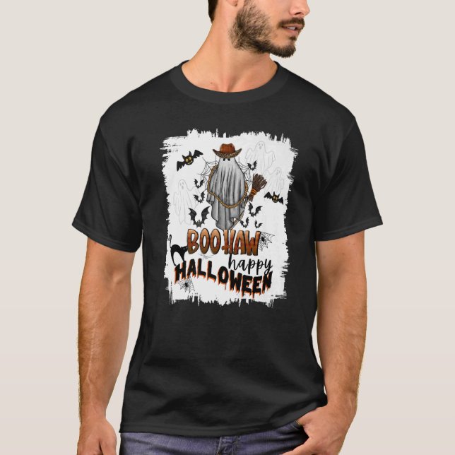 Boo Haw Happy halloween Ghost Fladdermöss Westerna T Shirt (Framsida)