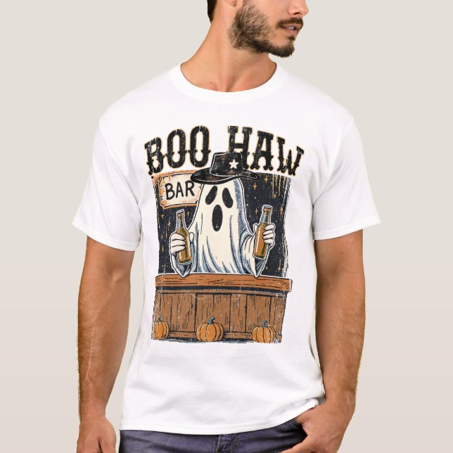 Boo Haw Retro Western Halloween T Shirt (Framsida)