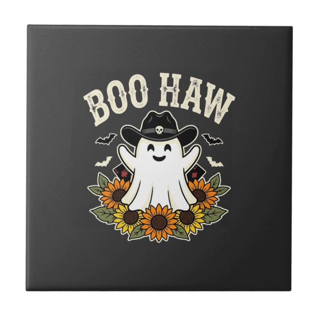 Boo Haw västerländsk Halloween-spökdesign Kakelplatta (Framsidan)