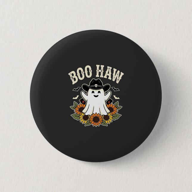Boo Haw Västerländsk Halloween-spökdesign Knapp (Framsida)