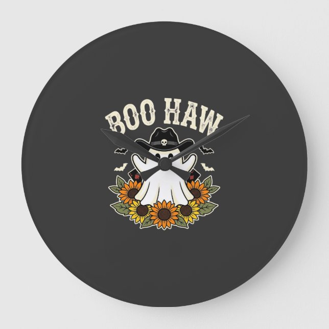 Boo Haw västerländsk Halloween-spökdesign Stor Klocka (Framsida)