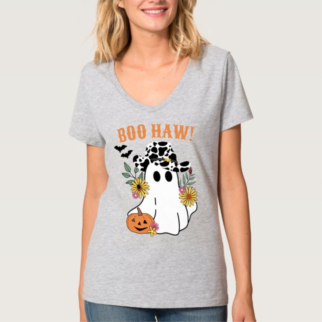 Boo Haw western Halloween boho cowboyspöke T Shirt (Framsida)