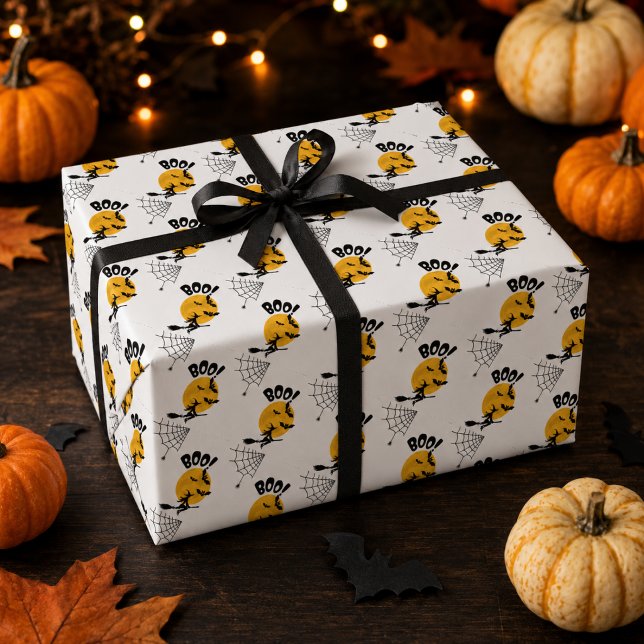 Boo Häxa, Fladdermöss & Fullmåne Halloween-present Presentpapper (Skapare uppladdad)