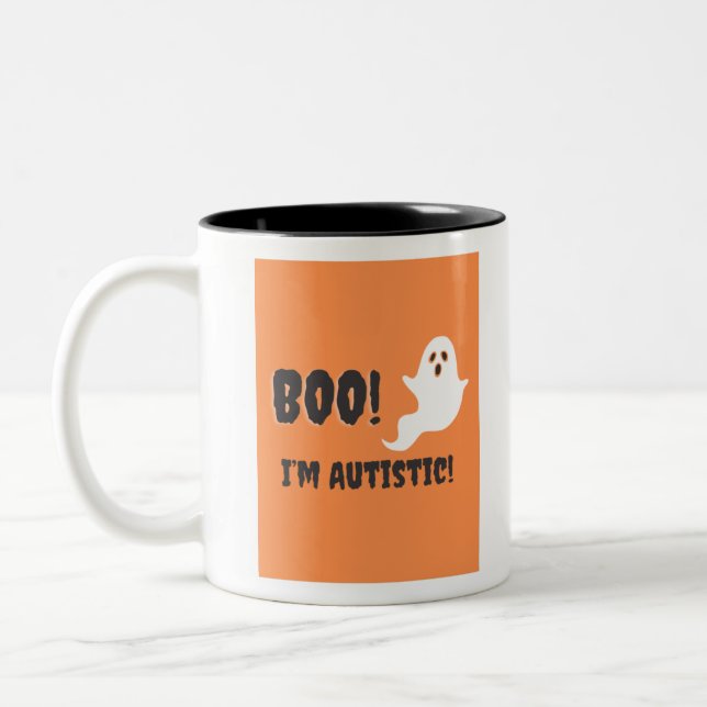 Boo! Jag är Autistisk! Ghost t-shirt. Två-Tonad Mugg (Vänster)