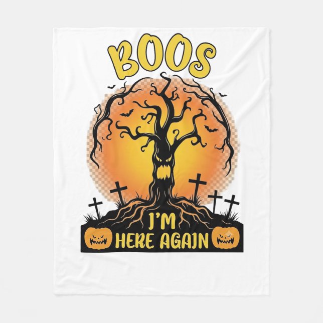 Boo jag är här igen Halloween Kuslig Träd Pumpa  Fleecefilt (Framsidan)