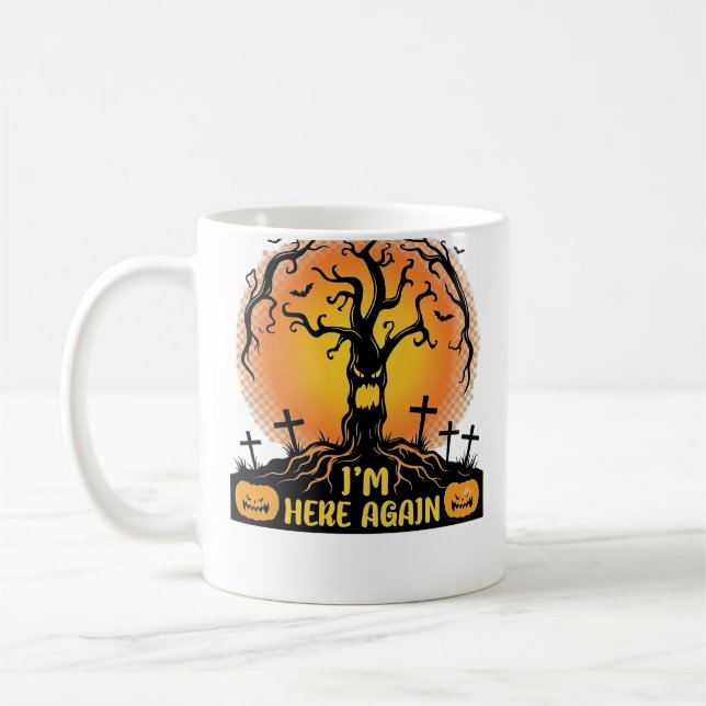 Boo jag är här igen Halloween Kuslig Träd Pumpa  Kaffemugg (Vänster)
