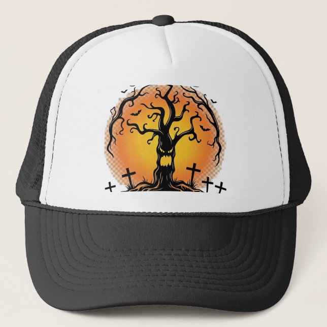 Boo jag är här igen Halloween Kuslig Träd Pumpa  Keps (Framsida)
