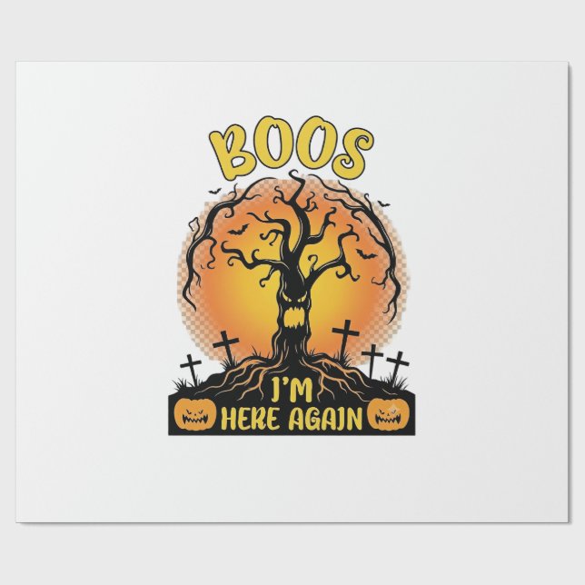Boo jag är här igen Halloween Kuslig Träd Pumpa  Presentpapper (Platt)