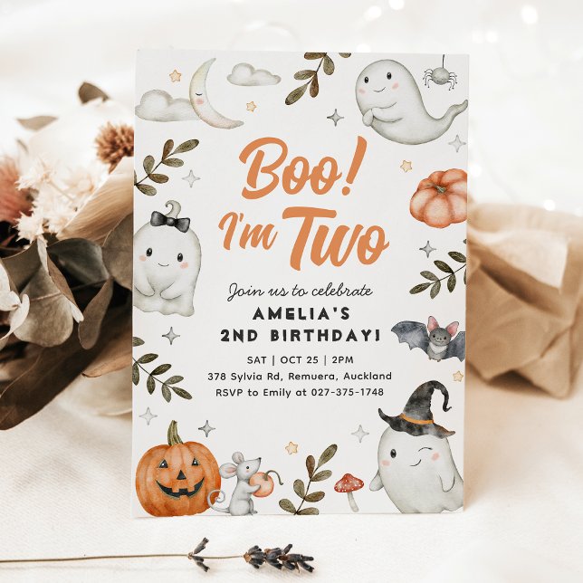 Boo! Jag är två Halloween-födelsedagsinbjudan Inbjudningar (Skapare uppladdad)