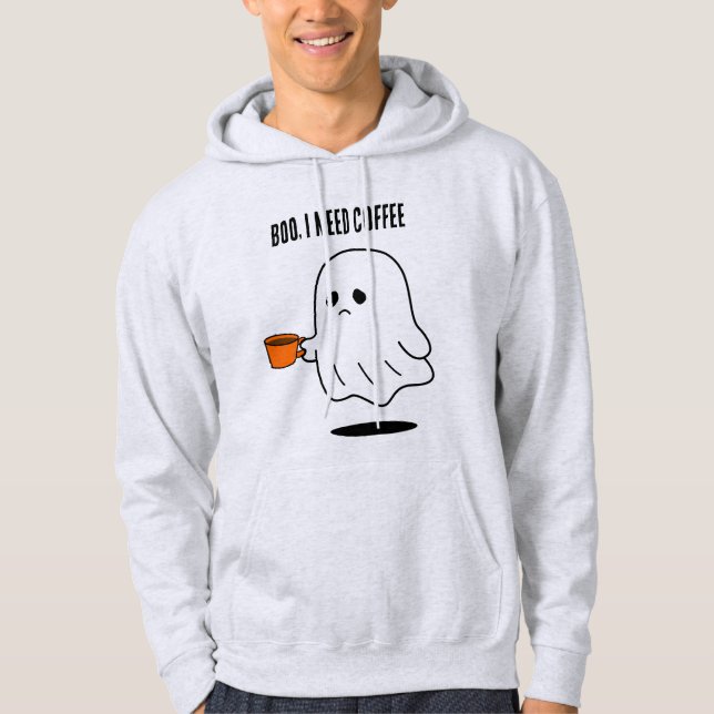 Boo jag behöver kaffe Rolig spök-grafik hoodie (Framsida)