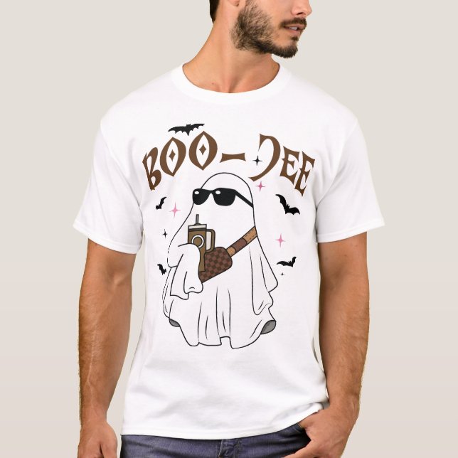 Boo JEE Boujee Pink Ghost Halloween October Vibes T Shirt (Framsida)