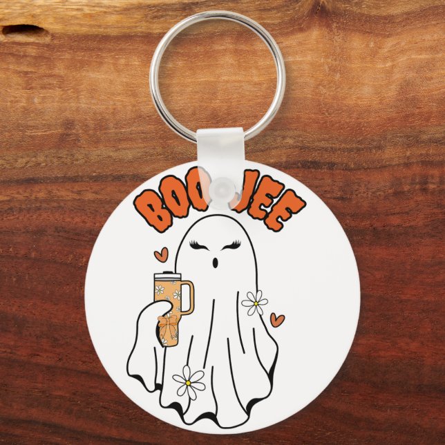 Boo-Jee Cute Halloween Ghost med 40oz Tumbler Nyckelring (Baksida)