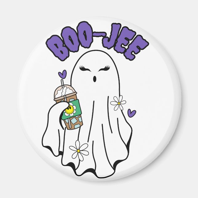 Boo-Jee Cute halloween Ghost med iserad kaffe Magnet (Framsidan)