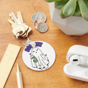 Boo-Jee Cute halloween Ghost med iserad kaffe Nyckelring