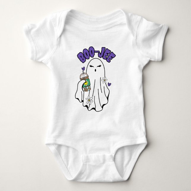 Boo-Jee Cute halloween Ghost med iserad kaffe T Shirt (Framsida)