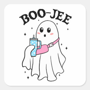 Boo Jee Funny Halloween Ghost Retro Fyrkantigt Klistermärke