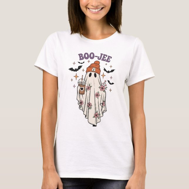 BOO-JEE Ghost - Cute Blommigt Halloween Coffee Kär T Shirt (Framsida)