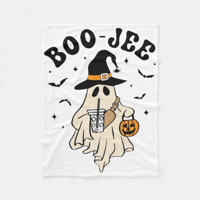 Boo Jee Ghost Cute Funny Halloween Fleecefilt (Framsidan)