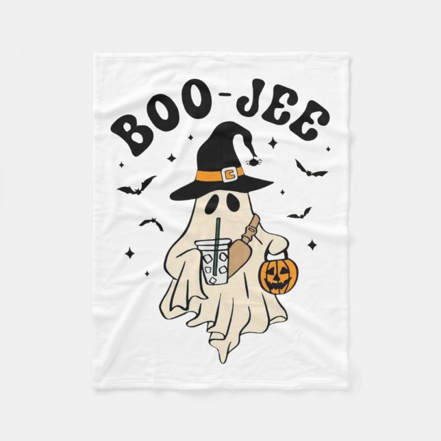 Boo Jee Ghost Cute Funny Halloween Fleecefilt (Framsidan)