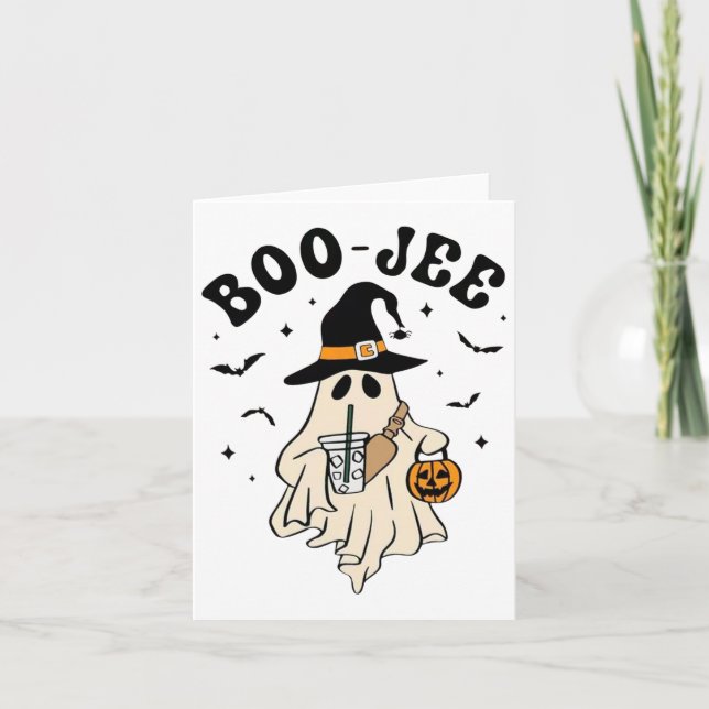 Boo Jee Ghost Cute Funny Halloween Kort (Framsida)