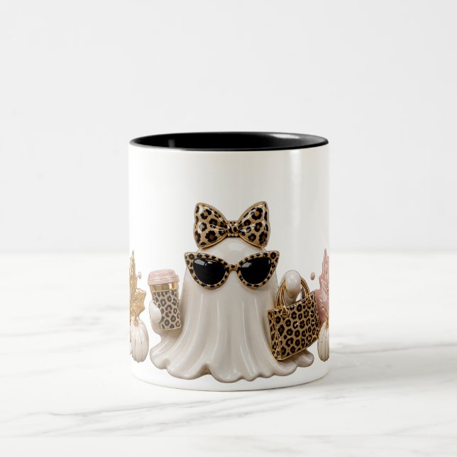 Boo-Jee Ghost Mug, Leopard Print Halloween Coffee  Två-Tonad Mugg (Center)