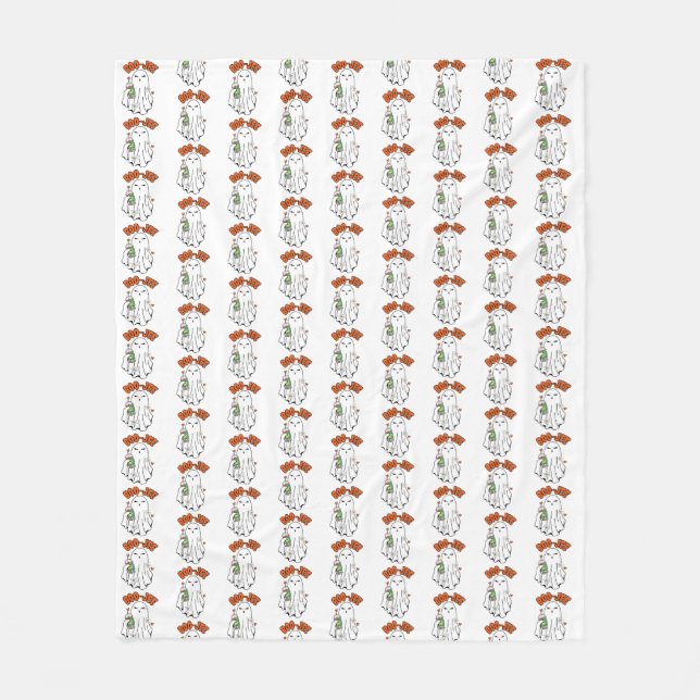 Boo-Jee Halloween Ghost med iserad kaffe i handen Fleecefilt (Framsidan)