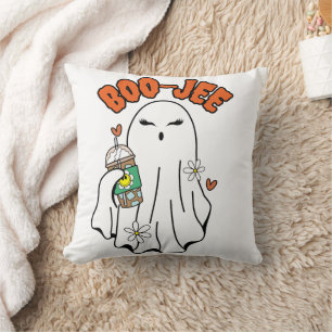 Boo-Jee Halloween Ghost med iserad kaffe i handen Kudde