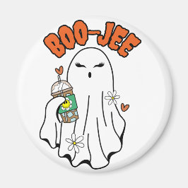 Boo-Jee Halloween Ghost med iserad kaffe i handen Magnet