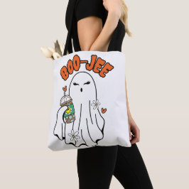Boo-Jee Halloween Ghost med iserad kaffe i handen Tygkasse
