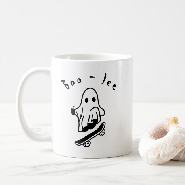 Boo Jee Halloween Ghost Skating Spooky Teckning Kaffemugg (Med munk)