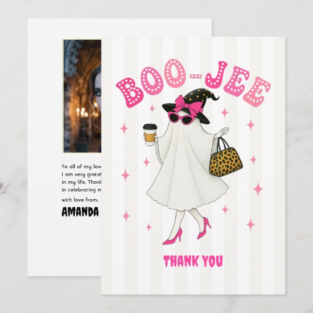 Boo-Jee Halloween-spöke Bachelorette-foto Tack Kort (Fram/baksida)