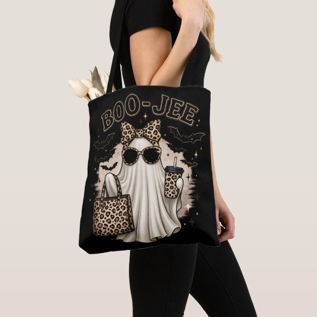 Boo-Jee Leopard Ghost Halloween-handväskan Tygkasse (Närbild)