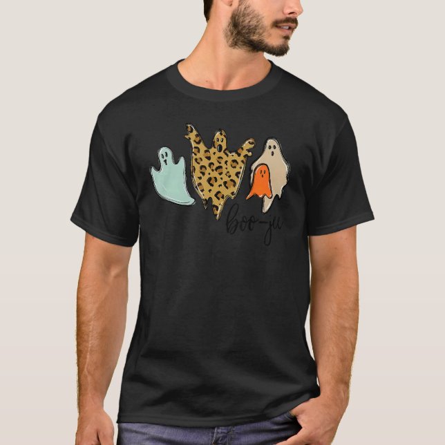 Boo jee Leopard Halloween Ghost T Shirt (Framsida)