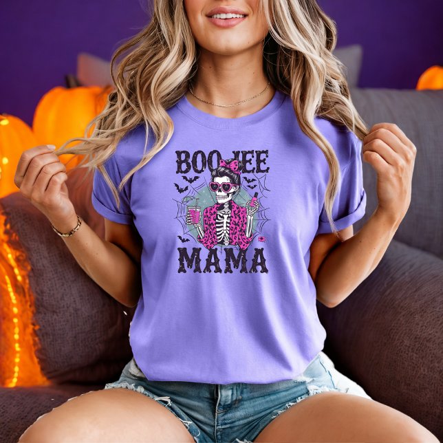Boo-Jee Mamma Skeleton i Rosa Päls Halloween Desig T Shirt (Skapare uppladdad)
