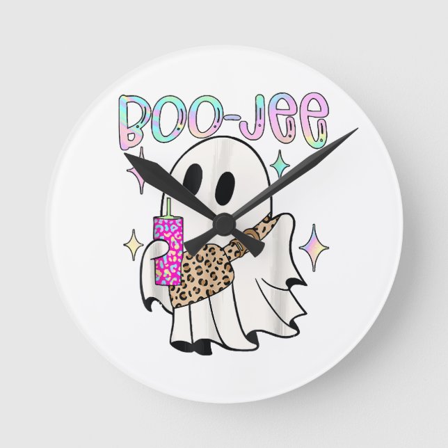 Boo Jee Rolig Halloween-spöke Rund Klocka (Framsida)
