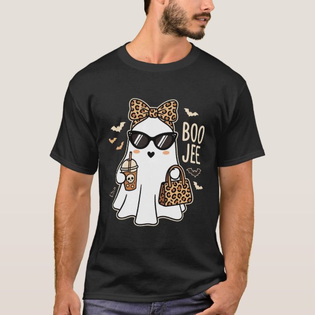 Boo Jee Söt Spök Halloween Leopard Design_1 T Shirt (Framsida)