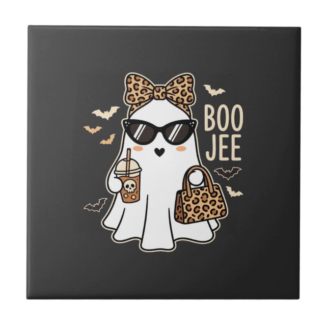 Boo Jee Söt Spöke Halloween Leopard Design_1 Kakelplatta (Framsidan)