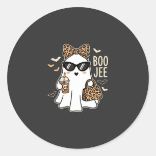 Boo Jee Söt Spöke Halloween Leopard Design_1 Runt Klistermärke