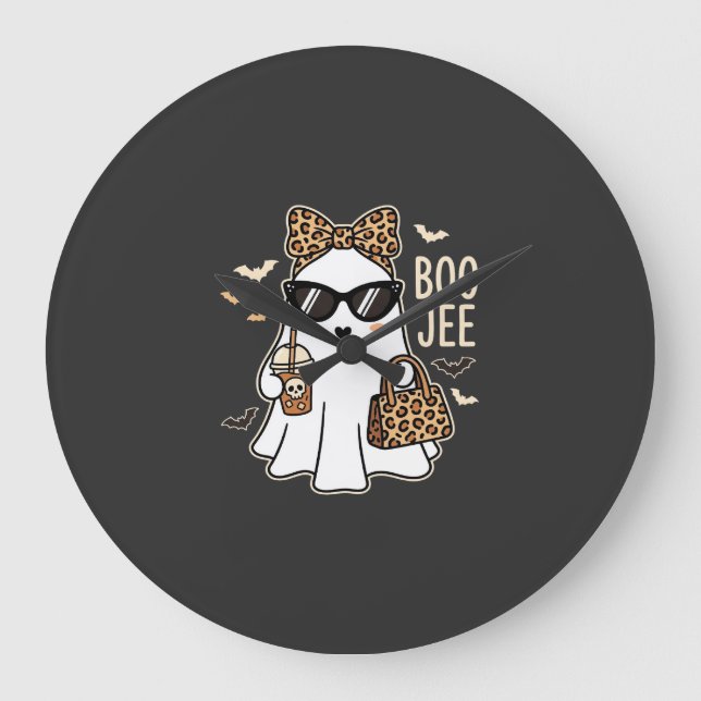 Boo Jee Söt Spöke Halloween Leopard Design_1 Stor Klocka (Framsida)