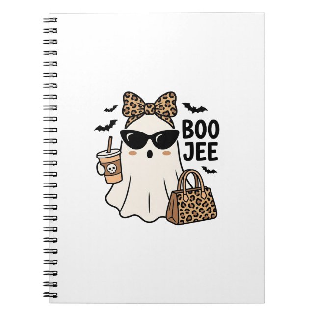 Boo Jee Spök Halloween Leopard Slöja Vektor Design Anteckningsbok (Framsidan)