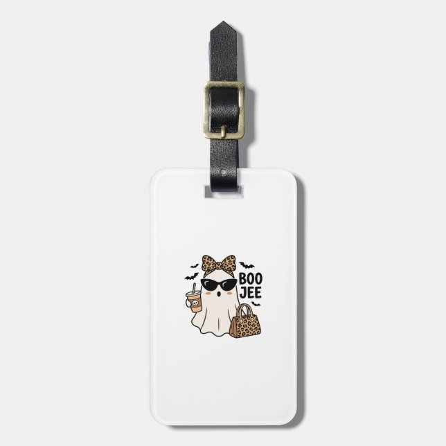 Boo Jee Spök Halloween Leopard Slöja Vektor Design Bagagebricka (Vertikal Framsida)