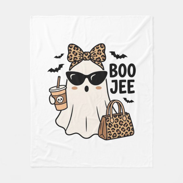 Boo Jee Spök Halloween Leopard Slöja Vektor Design Fleecefilt (Framsidan)