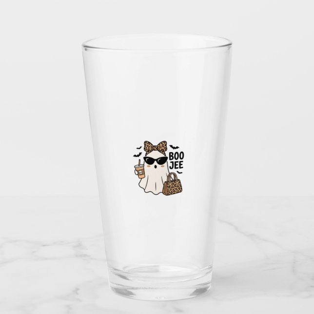 Boo Jee Spök Halloween Leopard Slöja Vektor Design Glaskopp (Framsida)